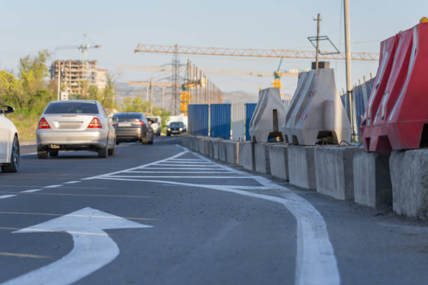 Road construction, roadside construction, vehicle crossing, construction concept