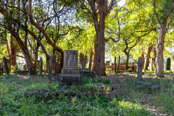 istock Old tombstones in cemetery, background with copy space 2150873718