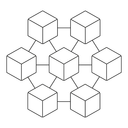 Network of connected cubes in line art style