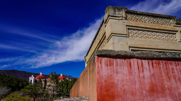 The church of San Pablo behind the Columns Group at the Archaeological site of Mitla, outside of Oaxaca, Mexico.