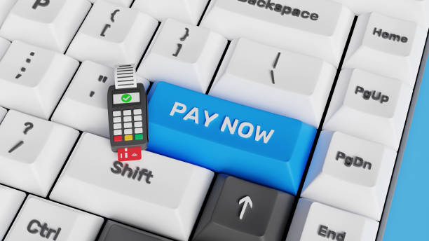 istock Online payment service. Online shopping, electronic payment and e-banking concept. Disbursement, remuneration, paid. 3D Pay Now keyboard key with POS terminal 2150882756
