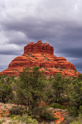 Bell Rock is located south of Sedona in the town of Oak Creek.  It is a beautiful representation of the red rock sandstone formations that populate this area of Arizona.  Hikers can walk around the formation and enjoy it from all angles. This image was captured on a stormy day in April, just before a thunderstorm swept through the area.