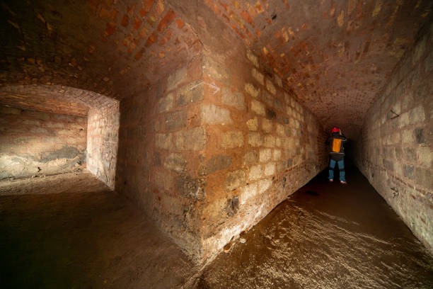 istock Speleologist in the air-raid shelter 2150887928