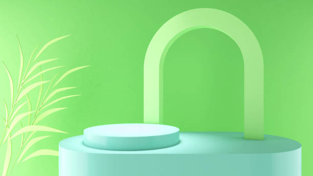 istock green mock up to place product samples. on a pastel light green background,3d rendering 2150902289