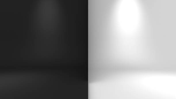 istock black and white stage on black and white  background spot light ,mockup podium for product presentation, 3d rendering 2150902636