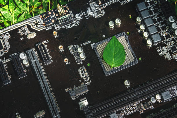 istock Environmentally Green Leaf on circuit board Green Technology and environmental management Digital and Technological Convergence. 2150911259