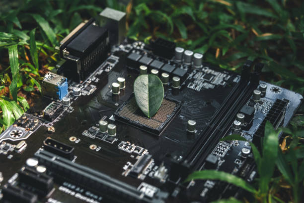 istock Environmentally Green Leaf on circuit board Green Technology and environmental management Digital and Technological Convergence. 2150911262