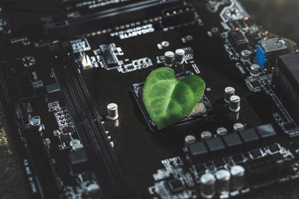 istock Environmentally Green Leaf on circuit board Green Technology and environmental management Digital and Technological Convergence. 2150911303