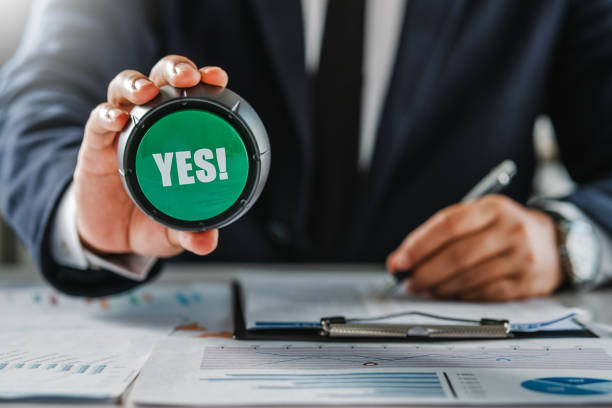 istock Businessman is thinking and making choices  Yes or No decisions, business options in difficult situations. True False, crisis decision making. 2150911422