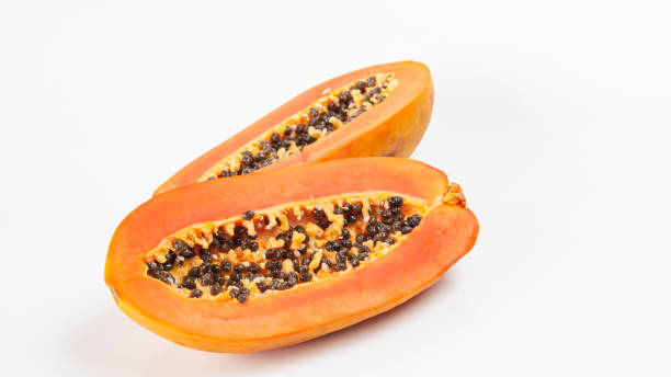 istock Ripe yellow papaya, cut in half 2150913479