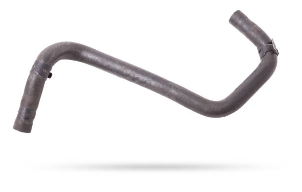 istock Black plastic hose of the car engine cooling system on a white isolated background in a photo studio for replacement during repair or for a catalog of spare parts for sale on auto disassembly. 2150914049