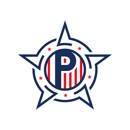 American Patriotic P Logo with Star and Flag. Letter P Patriotic Logo Design