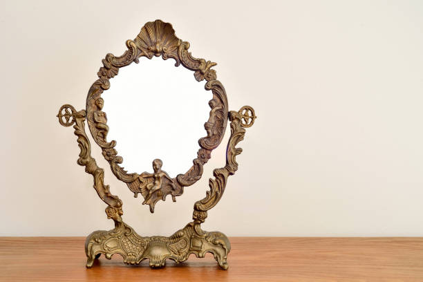 white retro oval makeup mirror isolated on white background with clipping path