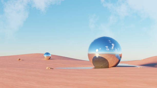 istock 3d Render, Abstract Surreal pastel landscape background with architecture and geometric, beautiful gradient sky scene, lake with clam water, minimal concept. 2150917923