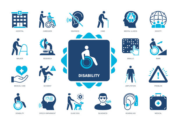 ilustrações de stock, clip art, desenhos animados e ícones de disability solid icon set - capacidades diferentes