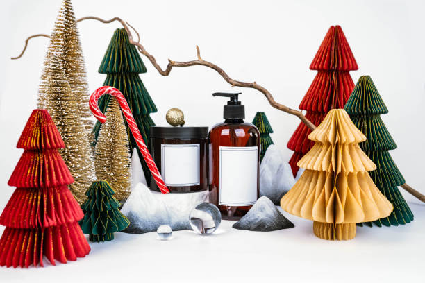 istock dark jar with lid and dispenser on the background of Christmas decorations, side view 2150920021
