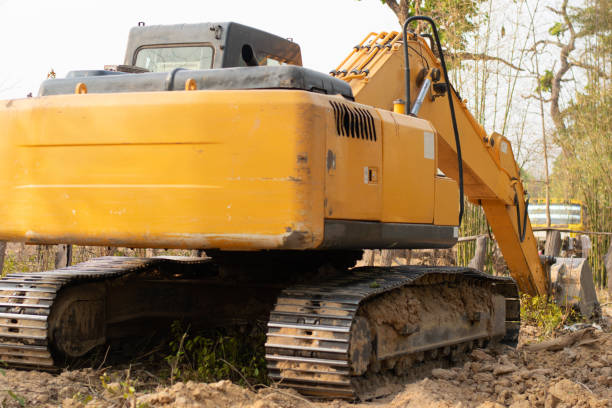 istock Rear view of a backhoe parked to take a break from work. 2150920226