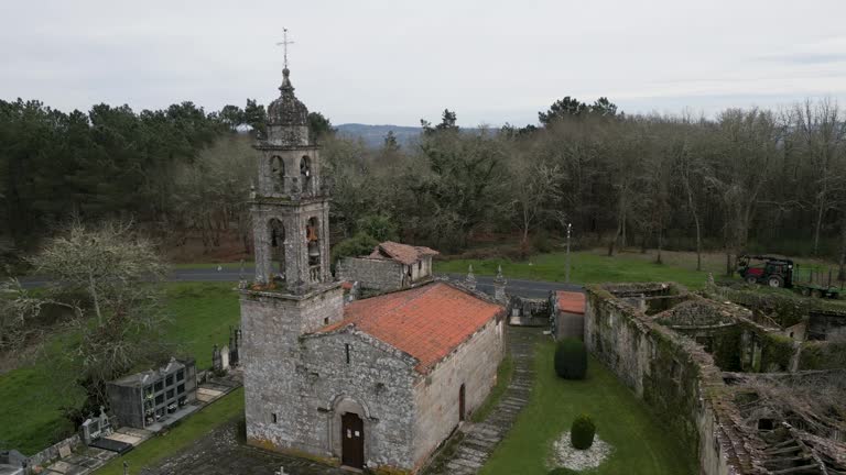 San Xoan de Ourantes Church in Punxín, Ourense, Galicia, Spain - aerial panoramic