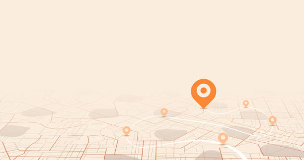 istock City map featuring directional signs, an intended goal point and multiple markers. An abstract navigation plan highlights POI including city streets, blocks. Vector illustration 2150923580
