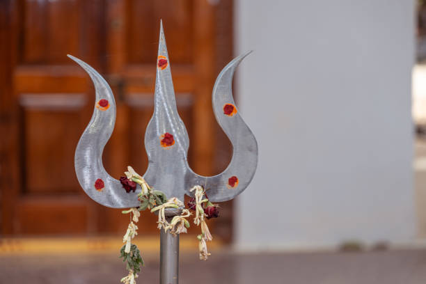 This stock image shows a close-up of a trishula