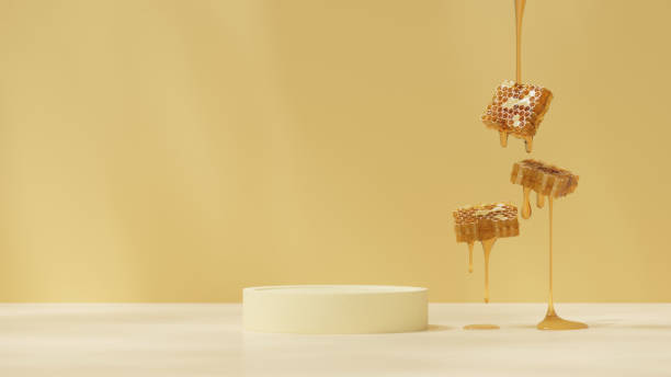 istock 3D background display stand with honeycomb are on podium for product presentation 2150927642