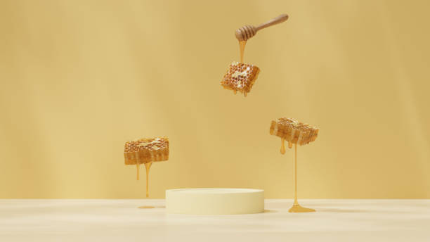 istock 3D background display stand with honeycomb are on podium for product presentation 2150927652