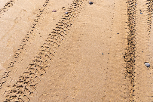 Tire tracks on the sand