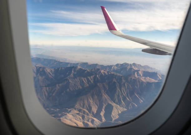 istock Plane Window View, Aircraft Fly Landscape, Looking from Plane Cabin, Plane Window Aerial View 2150927948