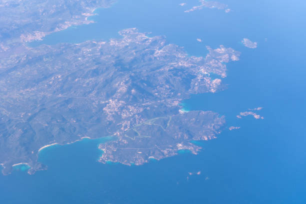 istock Plane Window View, Aircraft Fly Landscape, Looking from Plane Cabin, Plane Window Aerial View 2150927996