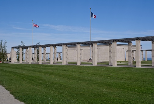 Ver-sur-Mer, France - Apr 30, 2024: This British memorial in Ver-sur-Mer was unveiled in 2019 in memory of the 75th anniversary of the Normandy landings during Second World War. Sunny day
