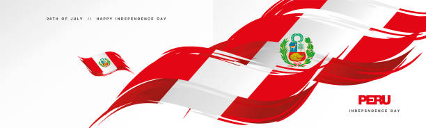 istock Peru Independence day, abstract hand drawn flag of Peru, two fold flyer, white background banner 2150928240