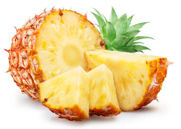 istock Ripe pineapple and pineapple slices isolated on white background. File contains clipping path. 2150928913