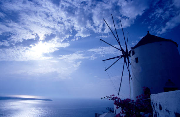 Sunset, architecture, villages and landscape of Santorin