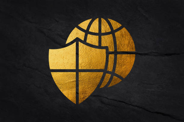 Golden sign. Gold maps or symbols. Isolated textured golden logo on dark background.