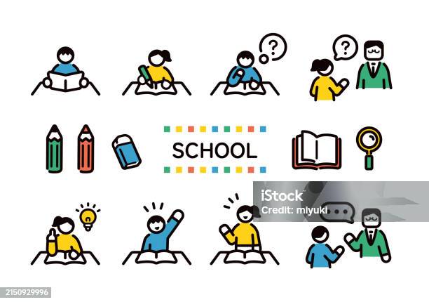 Elementary School Learning Illustration Set Stock Illustration ...