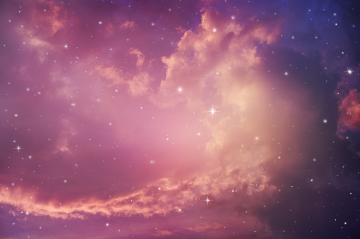 Space of night sky with cloud and stars,Purple night sky stars background.