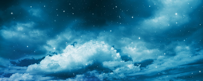 Panorama space of night sky with cloud and stars.