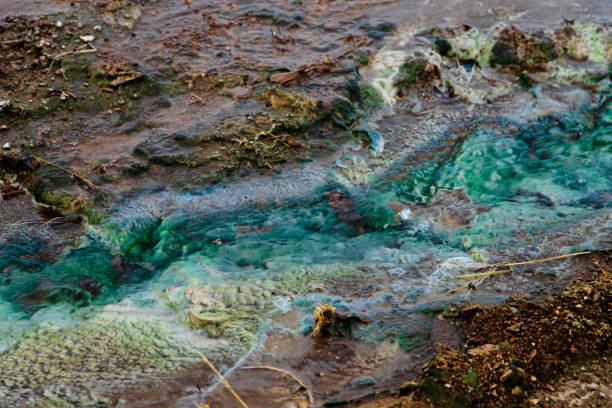 The water stream by Geysir in Iceland with clear blue colour