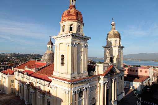 An aerial view of the Cathedral Basilica of our lady of Assumption, in the Cuban city of Santiago, on the eastern tip of Cuba