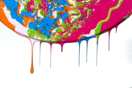a abstract painting several colors of paint mixed in the painting, a riot of colors, bright spots dripping down