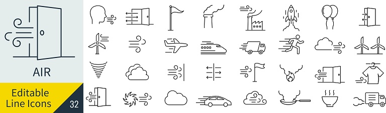 Editable line vector icon set of air (not outlined)