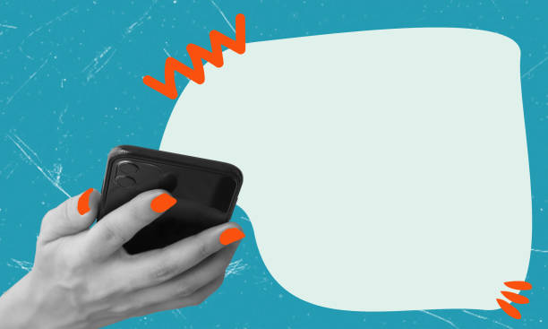 istock Art collage, a message bubble from the phone. Blank space for copying. 2150949320