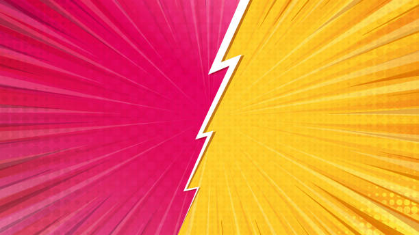 istock Pop art retro comic background. Abstract cartoon cover with versus lightning. Yellow and pink vs frames. Vector EPS 10 2150958807