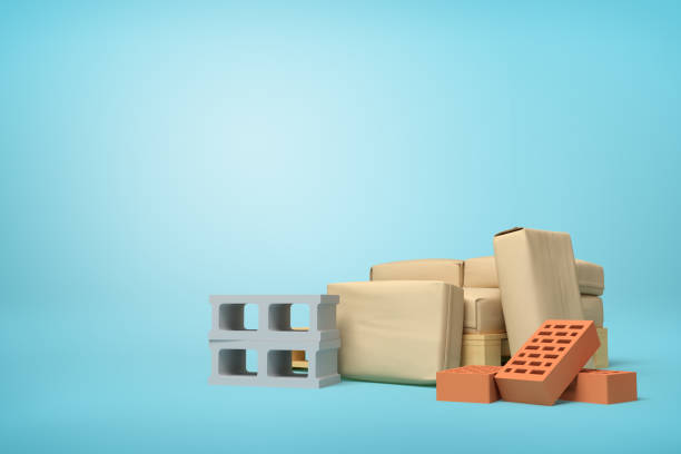 istock 3d rendering of bricks and packages on blue background 2150959924