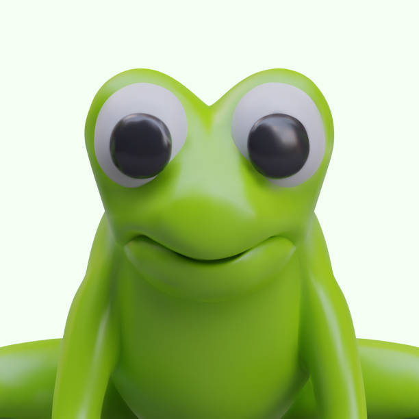 istock Close-up front view on realistic cartoon frog. Tailless amphibian 2150960752