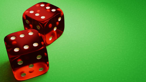 istock Gambling game banner. Two red dice on the green table. 3d render. 2150966834
