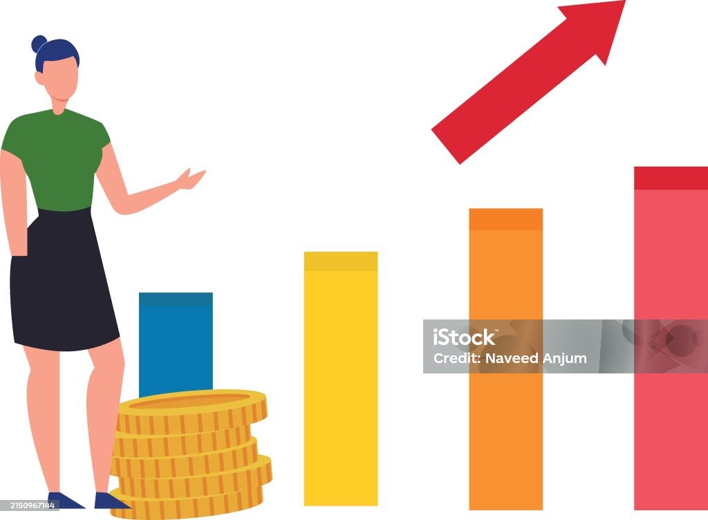 girl showing increase in graph animation - free... The Girl Is Looking At The Increase In The Graph Stock Illustration ...