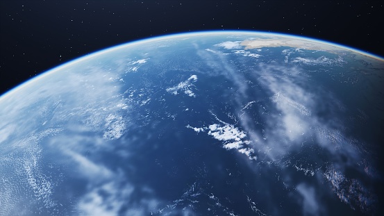 High-quality 3D rendering of Earth showing continents from space with a visible atmosphere