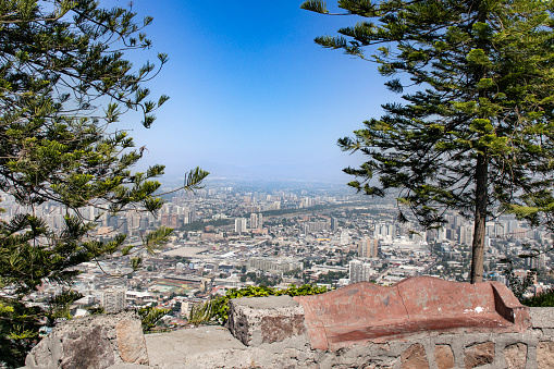 Enjoy the breathtaking panoramic view of Santiago, Chile, from the top of Cerro San Cristobal. The city skyline and majestic Andes Mountains make for an unforgettable sight