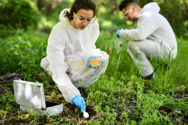 istock Male And Female Biologists Storing Unpolluted Soil From Mountain In Jar For Testing 2150976076